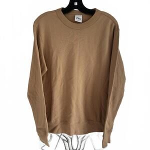 ZARA Men's Casual Tan Crew Neck 100% Cotton Sweatshirt - M